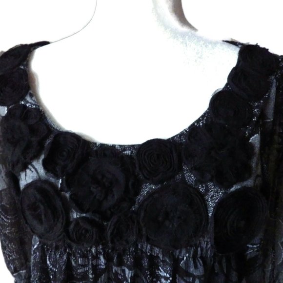 Dressy Layered Top by ICE/ Size S/ Black Rosettes/ Boho - Picture 2 of 5